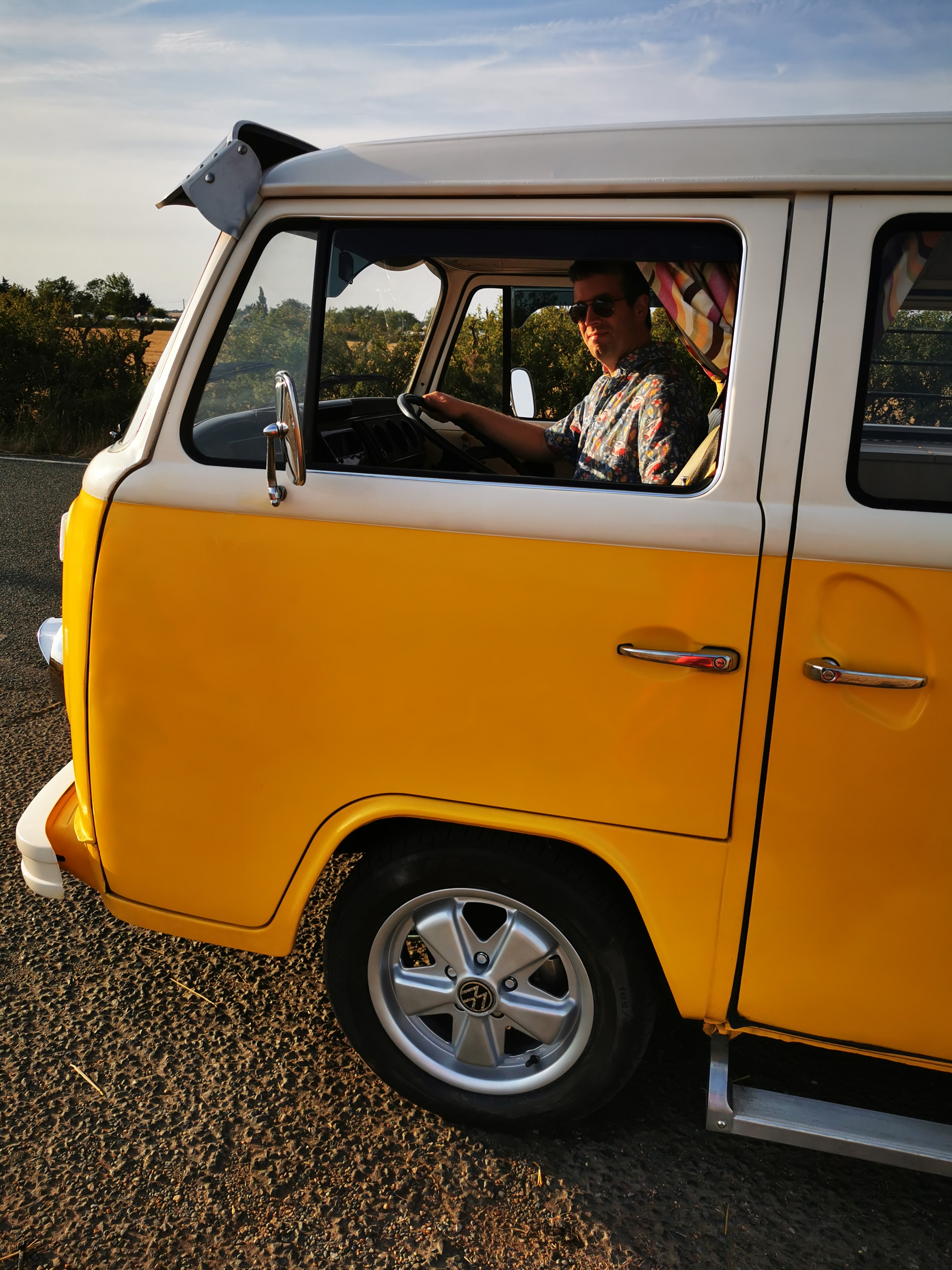 Marigold the 1973 VW T2 campervan on the road