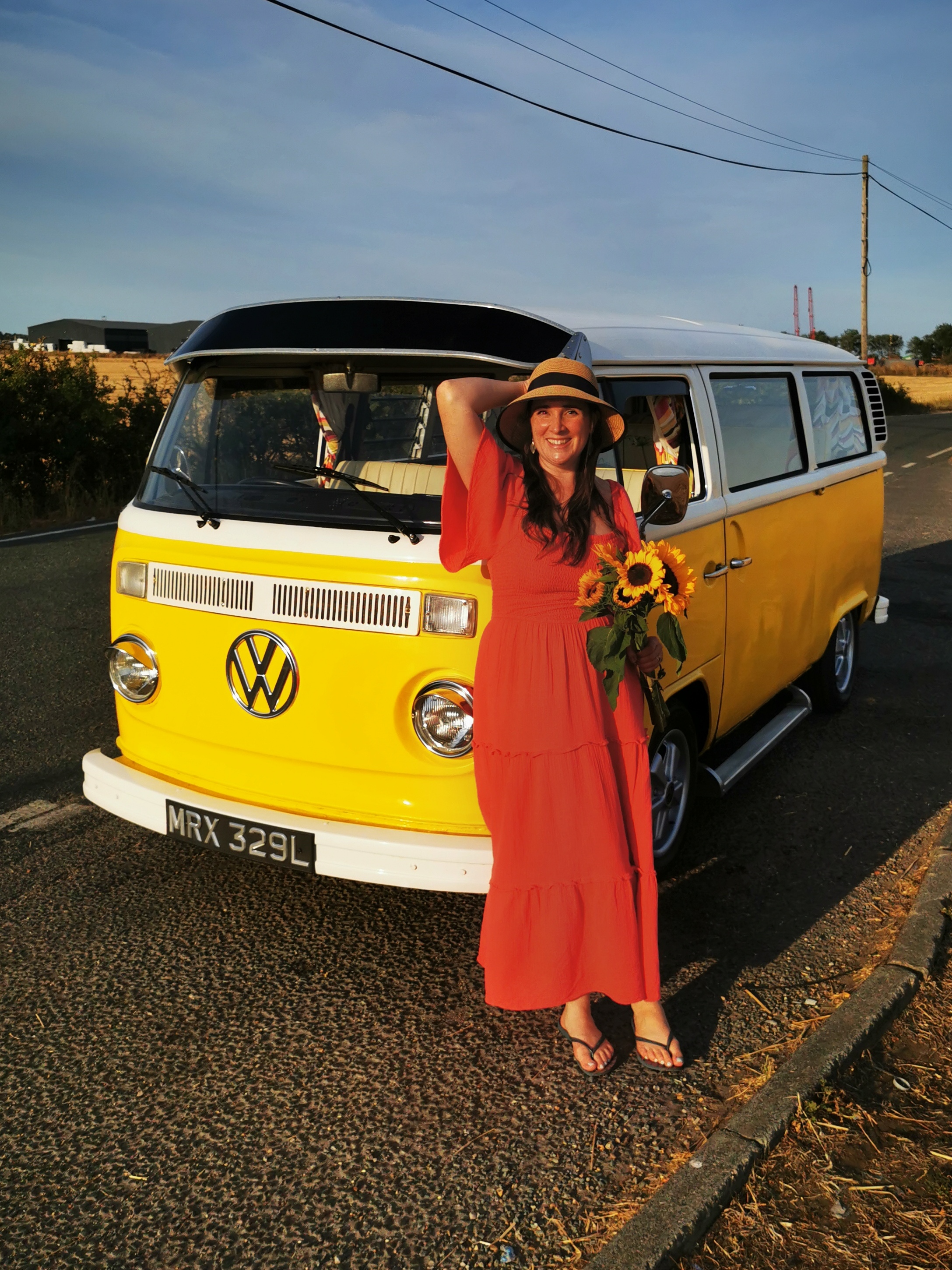 Marigold the vintage VW campervan out on the road
