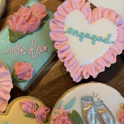Custom decorated engagement cookies in Forest Hill Maryland by Aunt Jenny Jenn’s Kitchen Harford County bakery