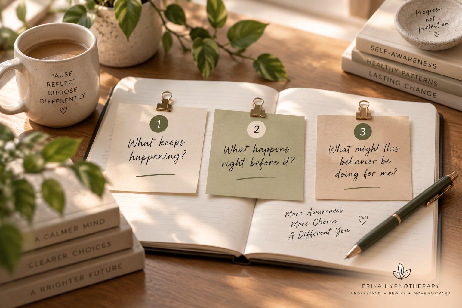 Journal prompts for identifying self-sabotage patterns, noticing triggers, and understanding what the behavior may be doing for you.