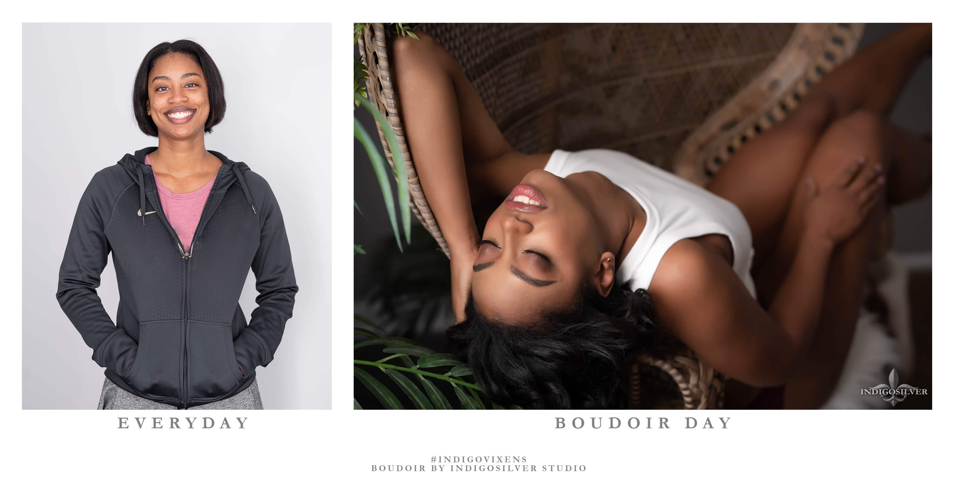 boudoir before and after of a curvy woman