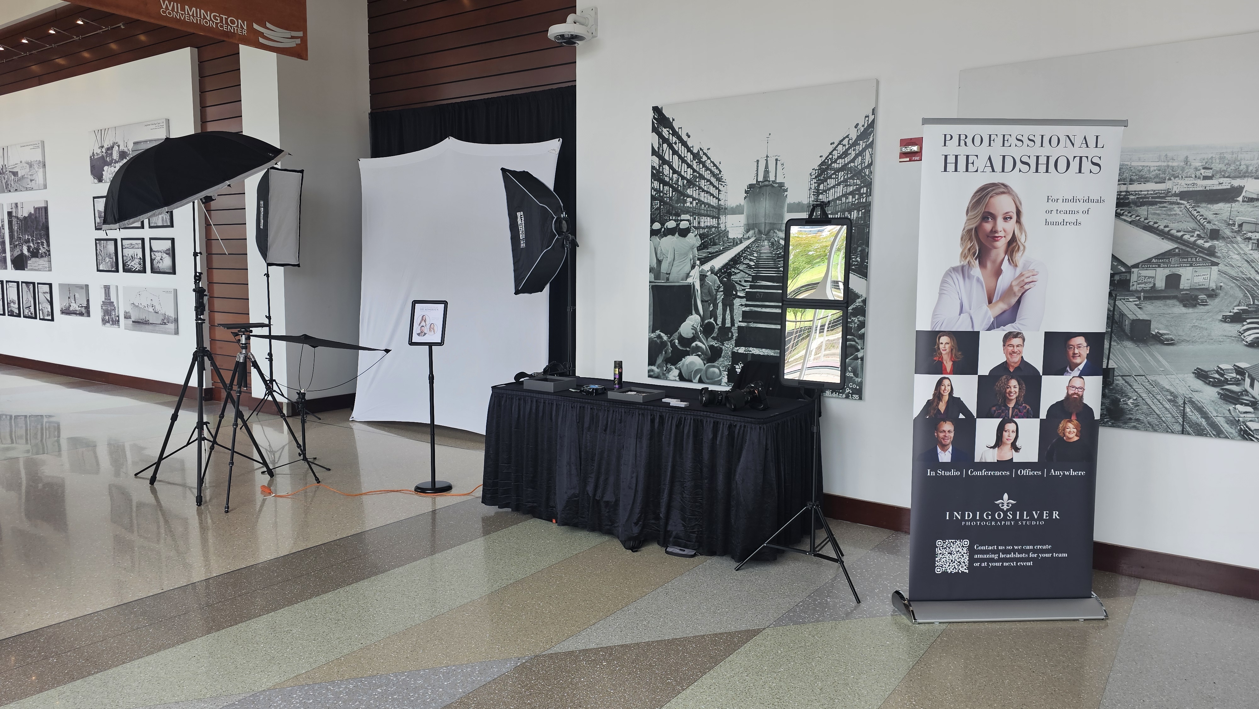 Mockup showing a banner and website that promotes professional headshots
