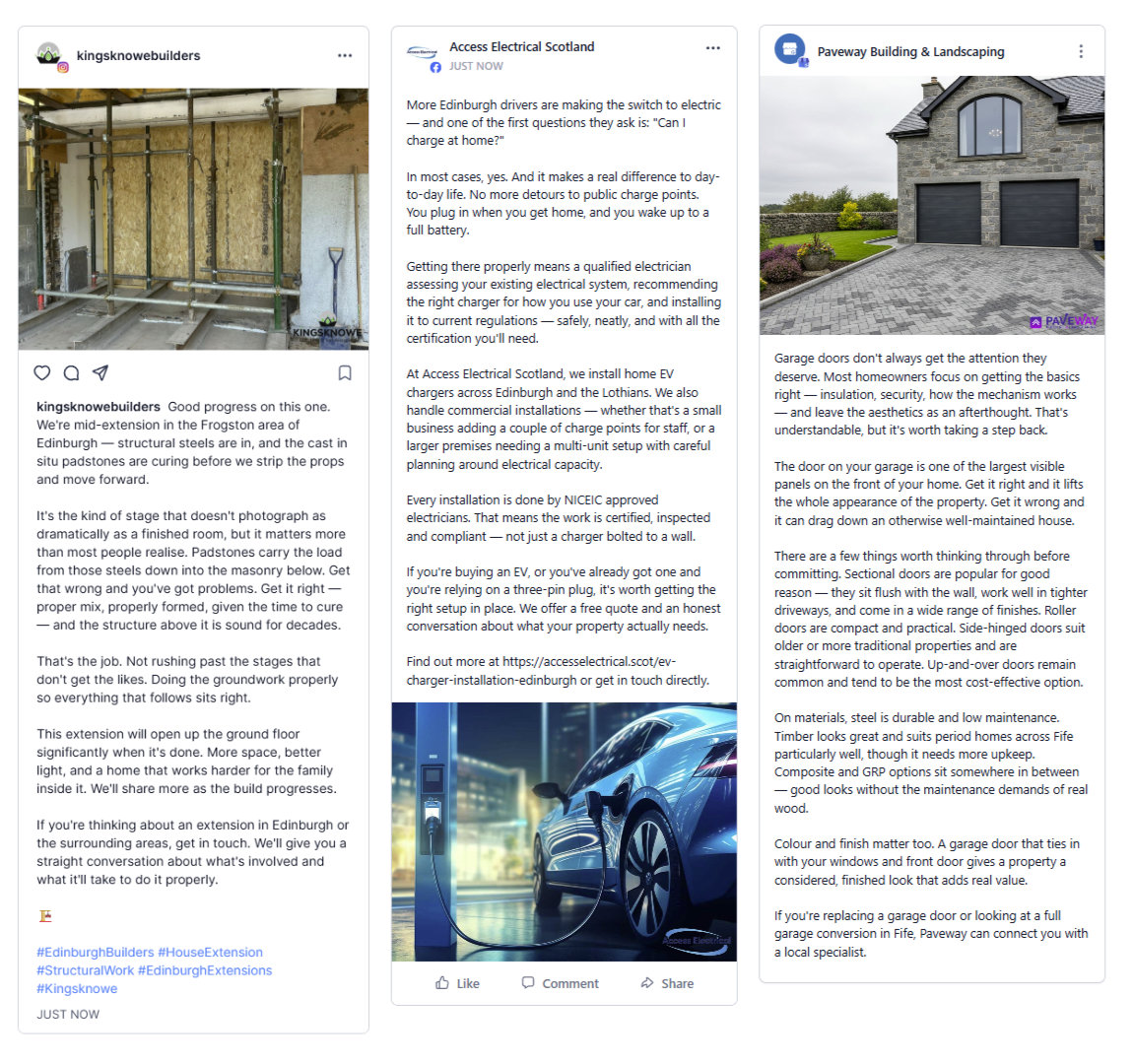 Hamlet post examples — Kingsknowe, Access Electrical, Paveway