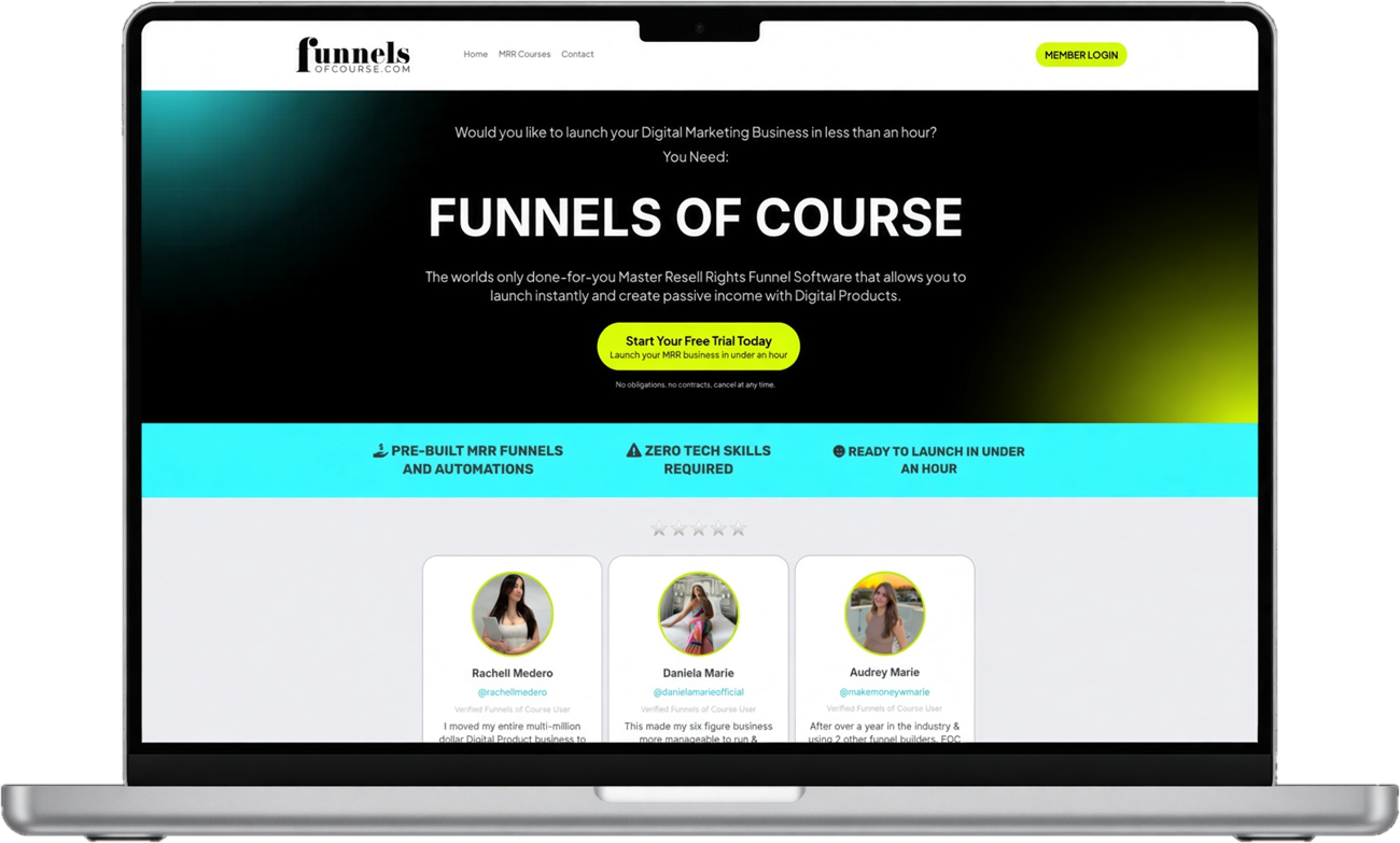 Funnels of Course on a laptop