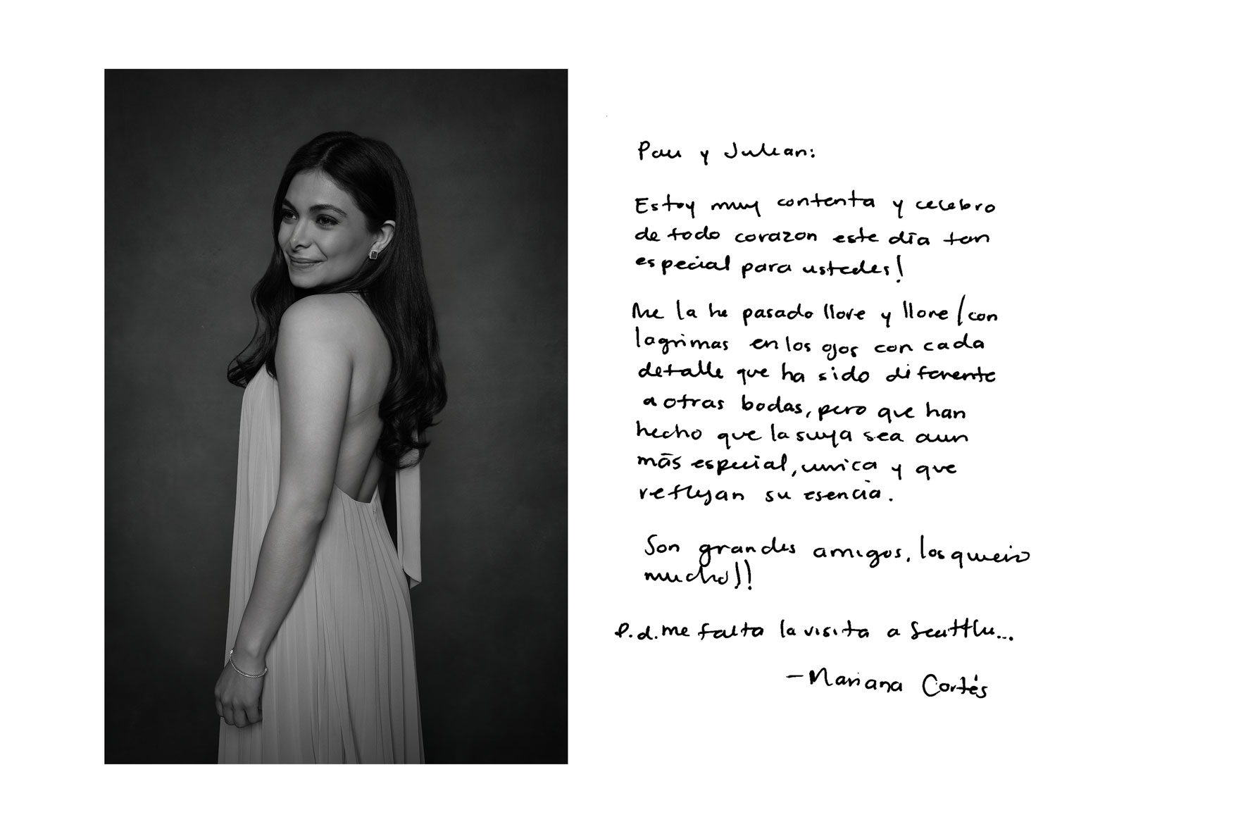 Wedding guest portrait paired with a handwritten message in the Those Who Held You album, preserving memories, love, and personal words from the wedding day.