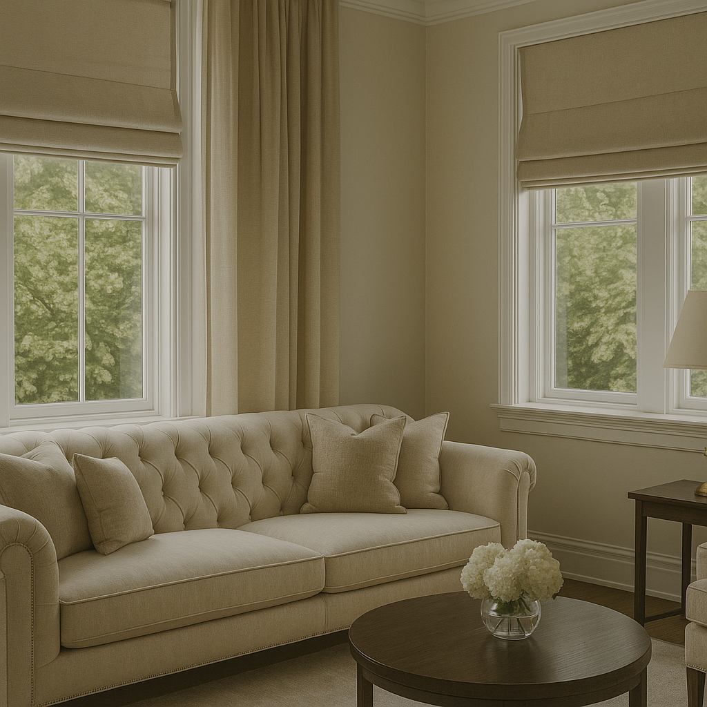 Elegant window treatments in a luxury living room