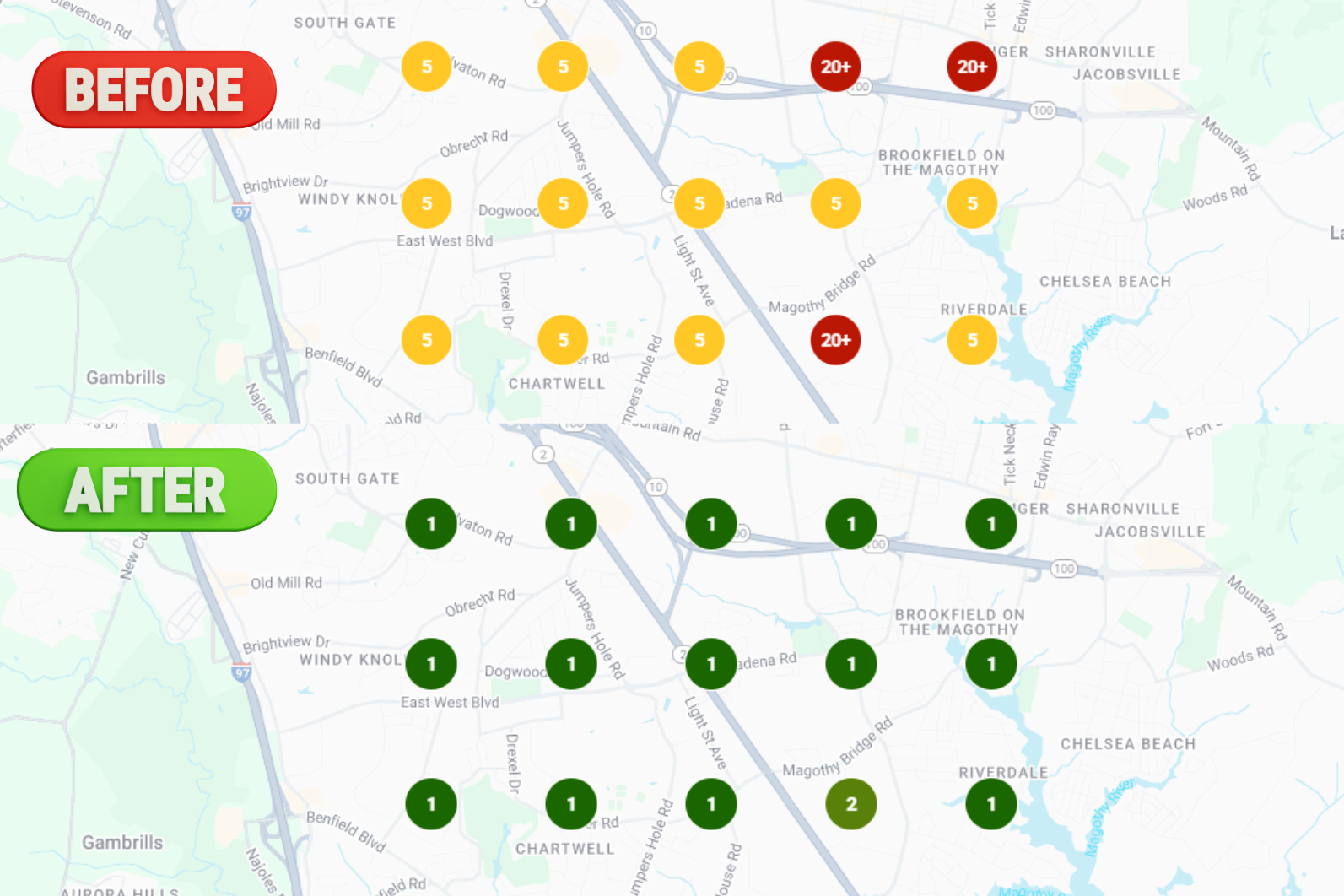 Google Maps Rankings Before and After — Virsa Labs Client