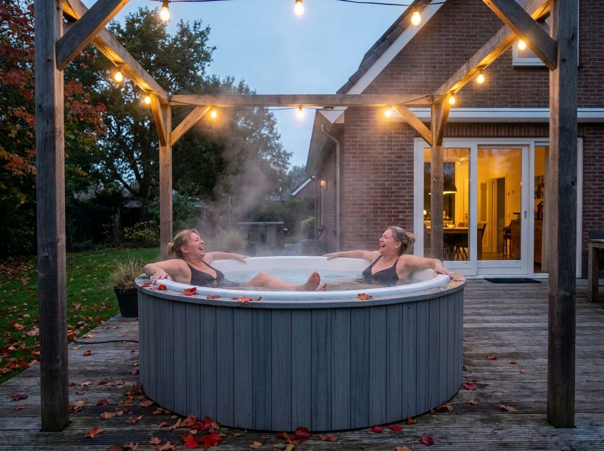 Stel ontspant in een jacuzzi op het terras