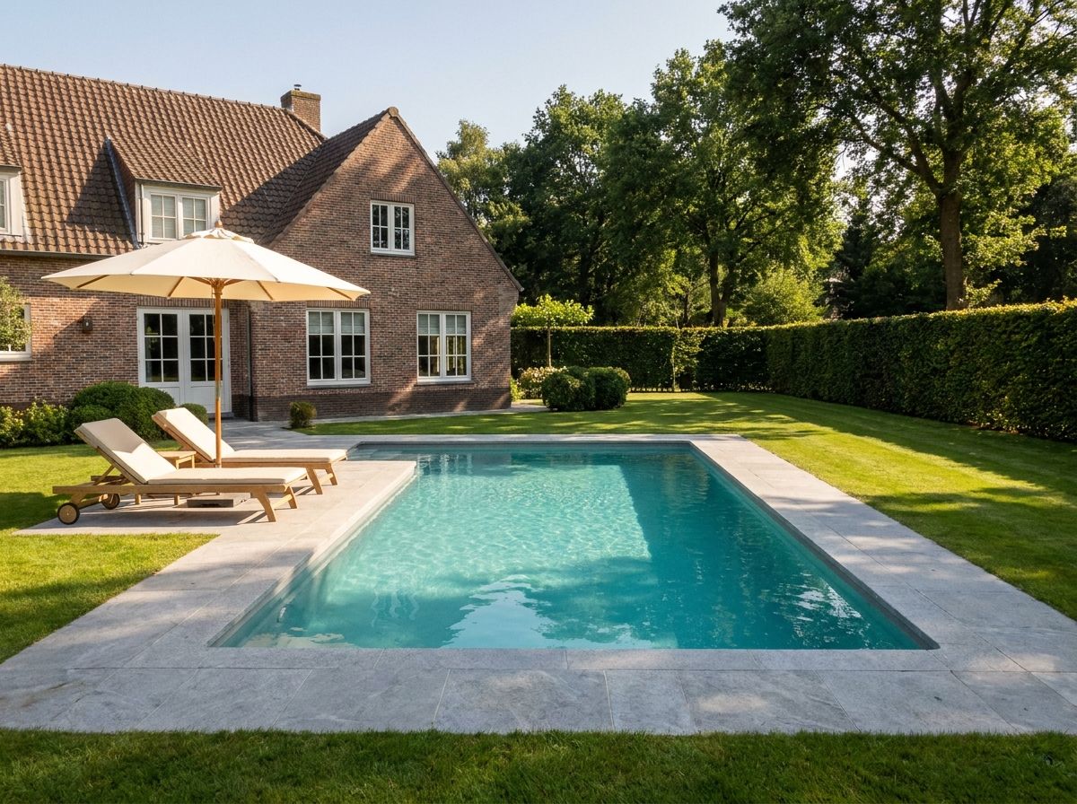 Buitenzwembad in de tuin van een Nederlandse villa