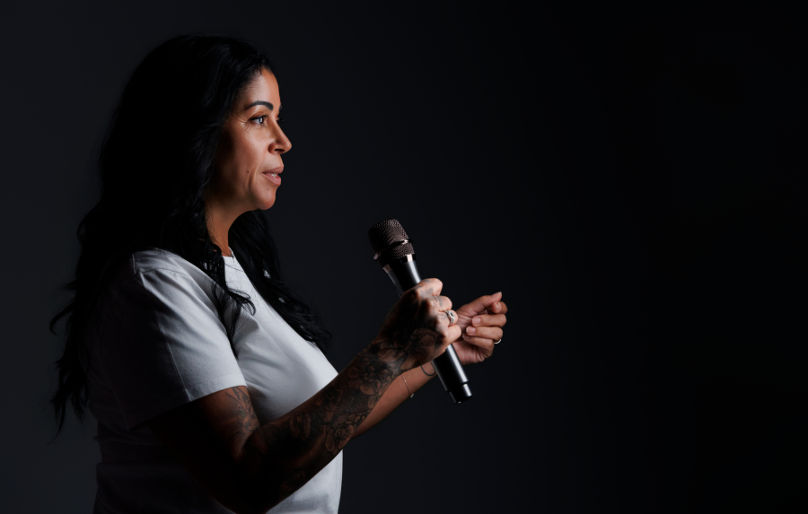 Dr. Jessie Ferreira speaking at an event