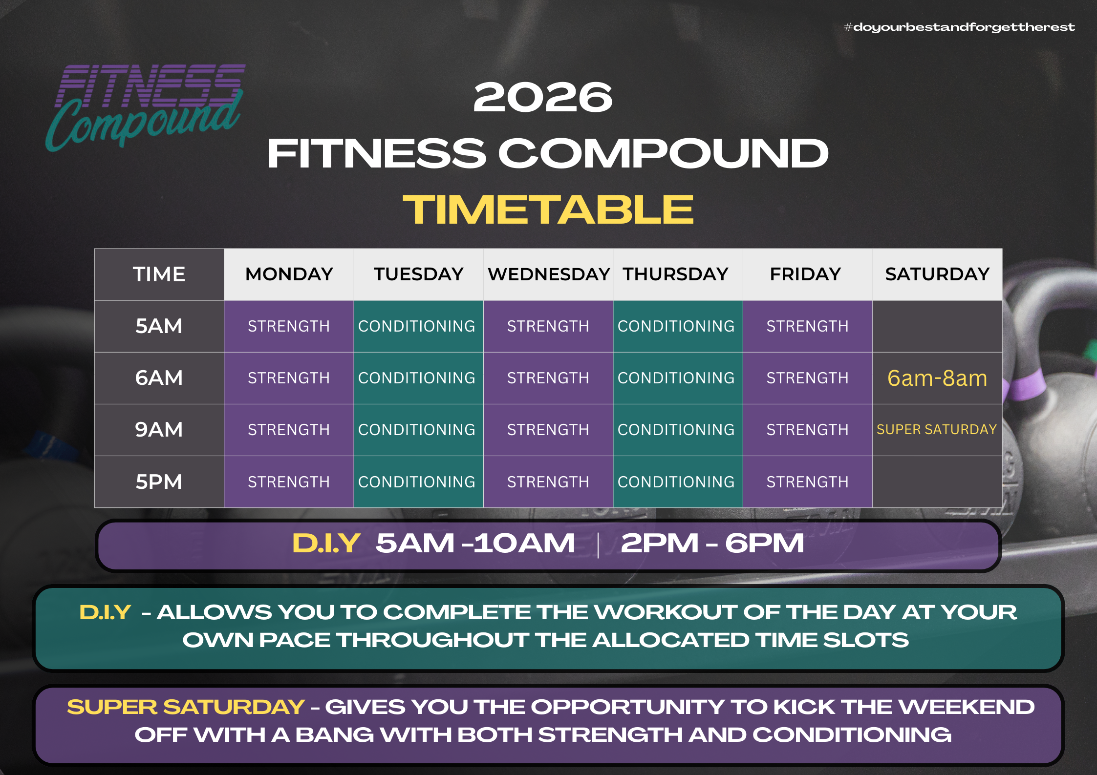 Fitness Compound weekly group fitness class timetable for Molendinar