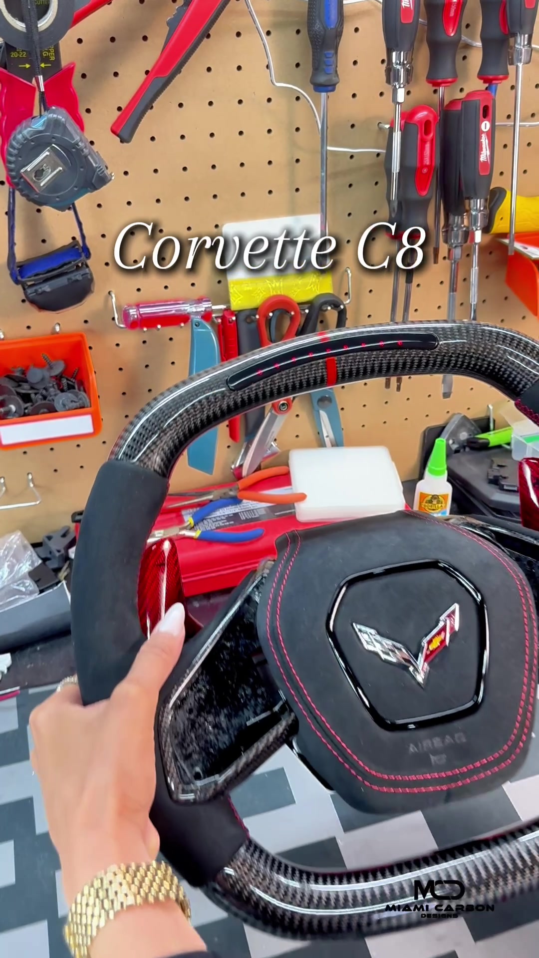 Corvette C8 steering wheel install at Miami Carbon Designs