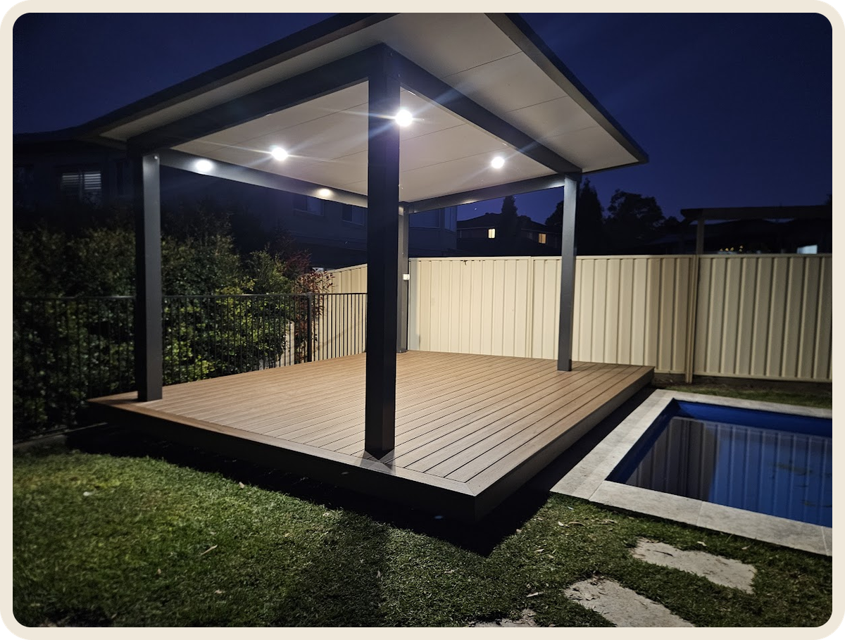 Covered deck at night