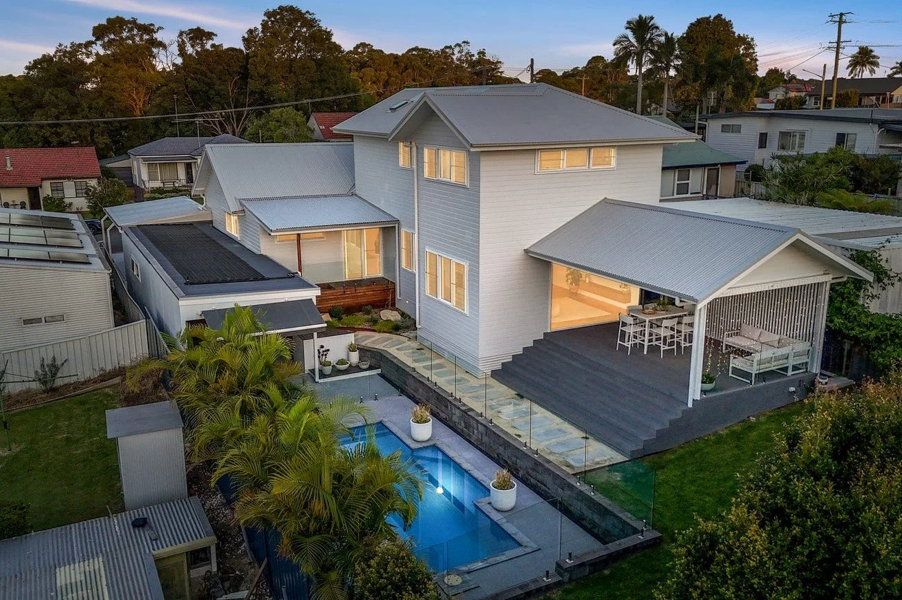 Aerial home with pool