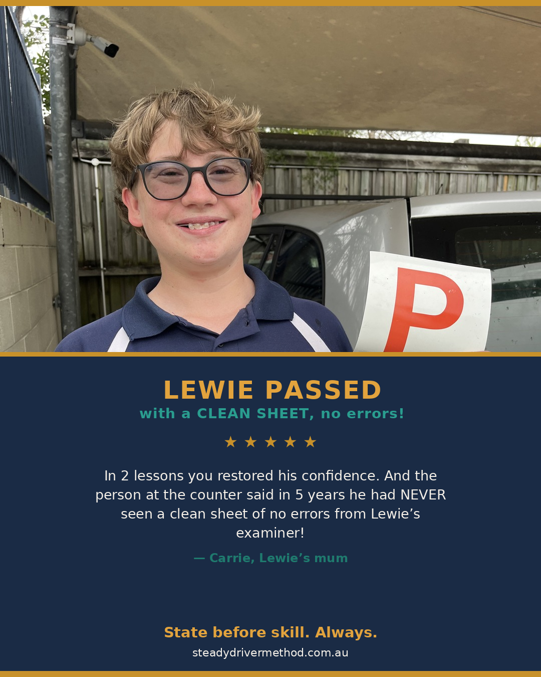 Lewie passed with a clean sheet, no errors