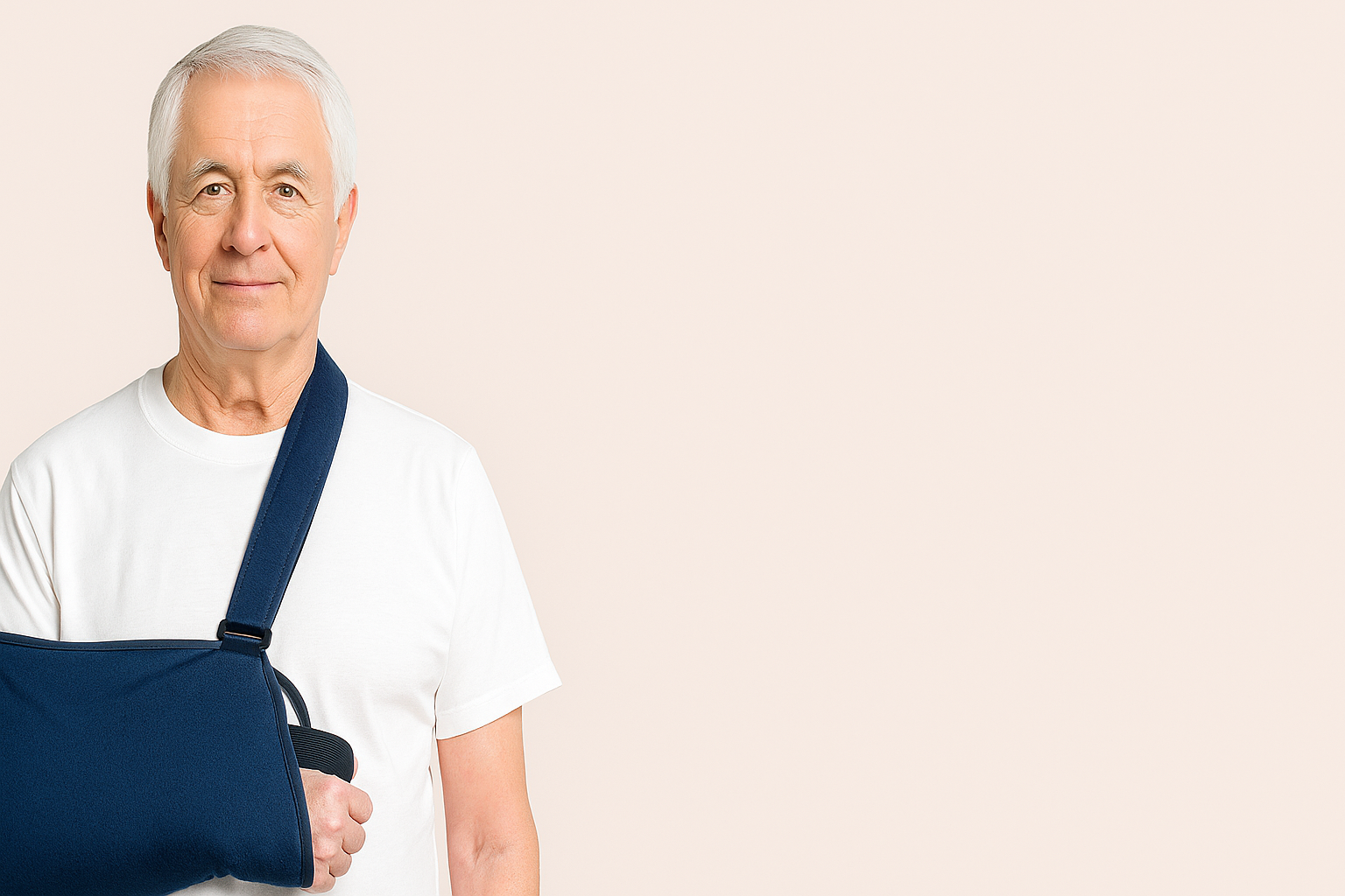 Patient fitted with an orthotic arm sling