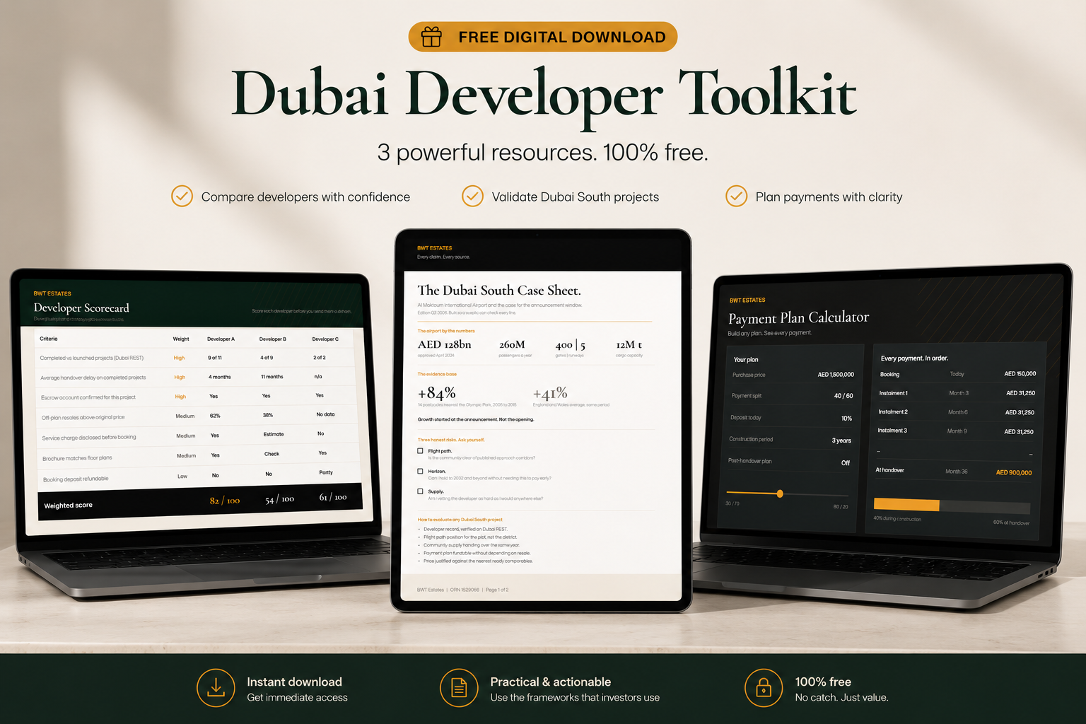 The BWT Toolkit: payment plan calculator, Dubai South case sheet and developer scorecard