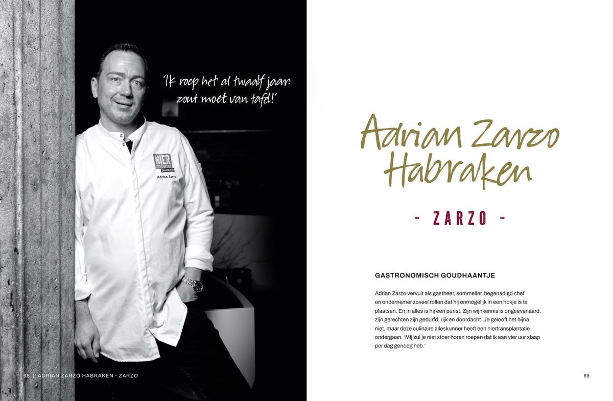Spread uit het boek: portret en verhaal van chef Adrian Zarzo Habraken van Zarzo.