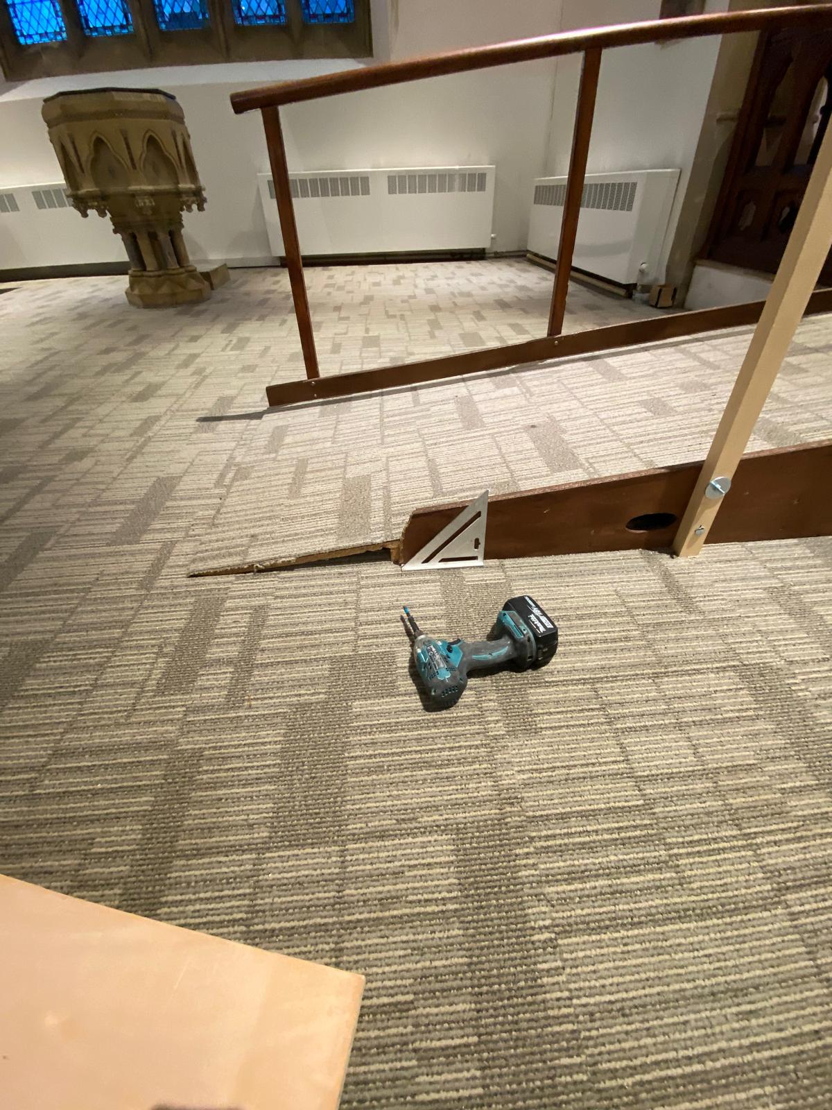 Carpentry repair to church access ramp and handrail framework — small joinery job completed by Epsom handyman Jonathan Mills