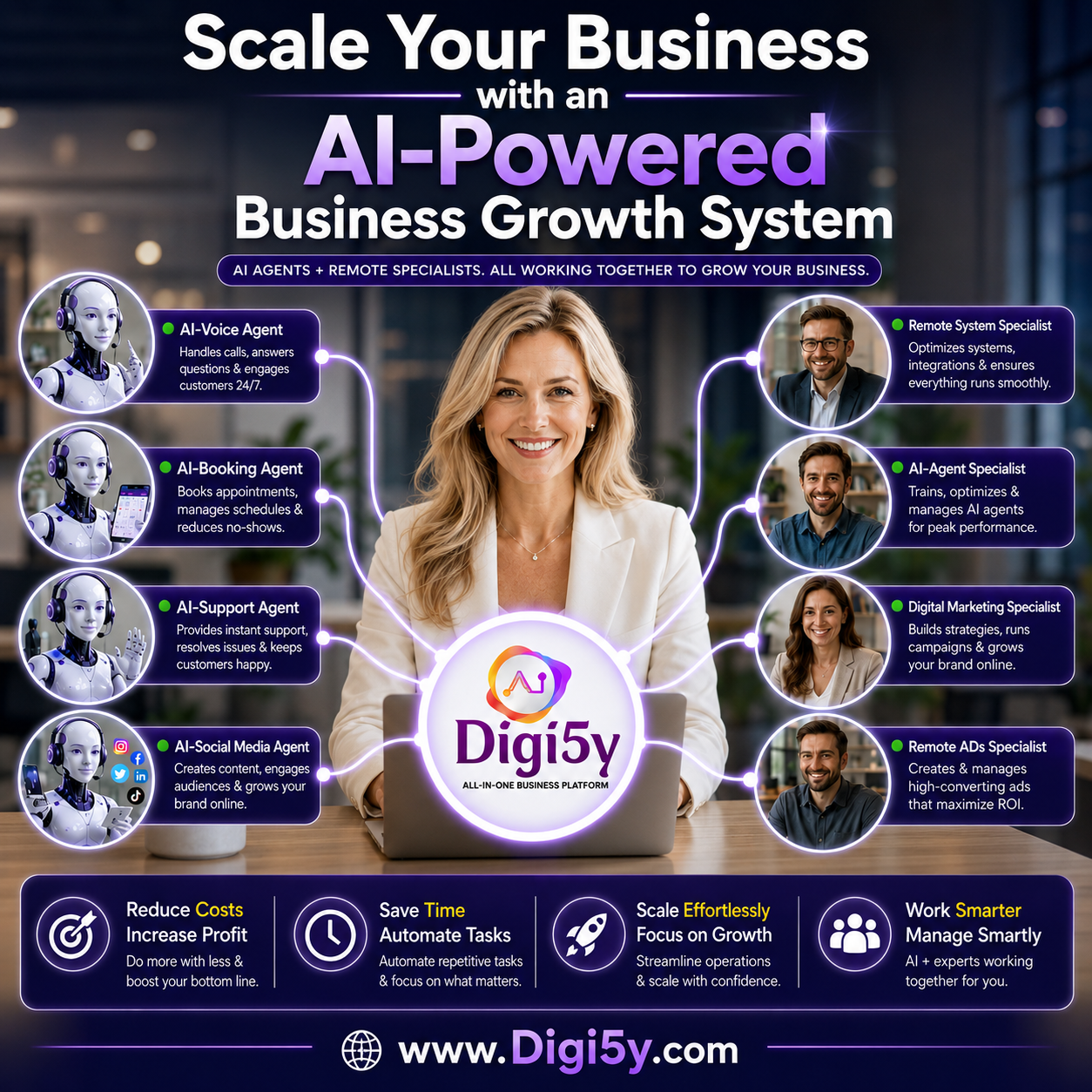 DIGI5Y support team and AI agents working around the clock