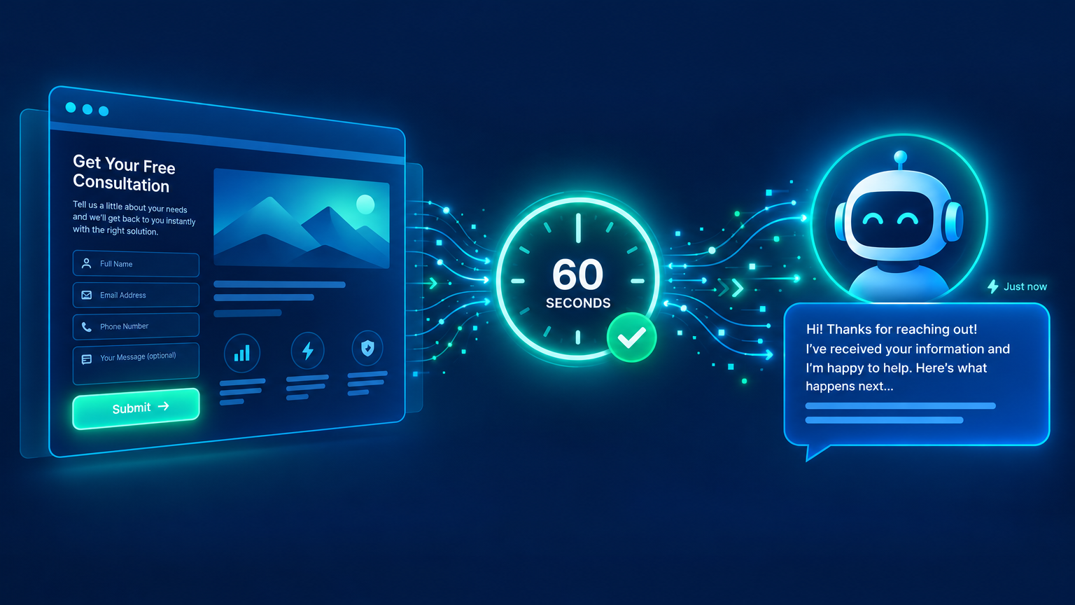 Lead capture and instant AI response — every enquiry responded to within 60 seconds automatically 24/7