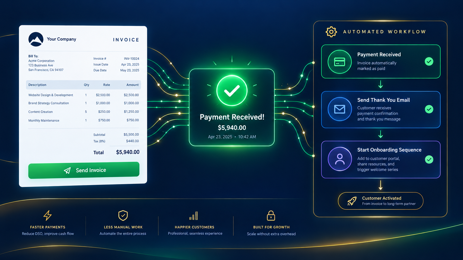 Automated invoicing and payment collection with auto-generated invoices and payment reminders in AI CRM