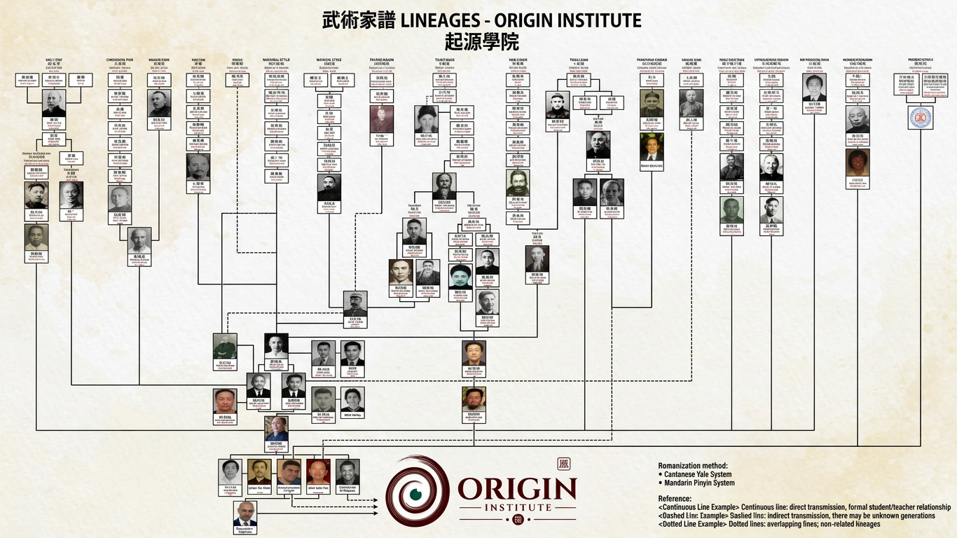 The Origin Institute lineage — direct transmission from Shàolín tradition through the Central Guoshu Institute, Nanjing