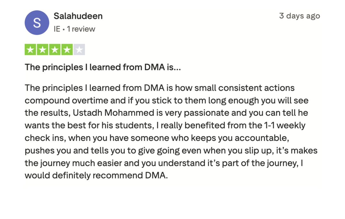 Trustpilot review from Salahudeen