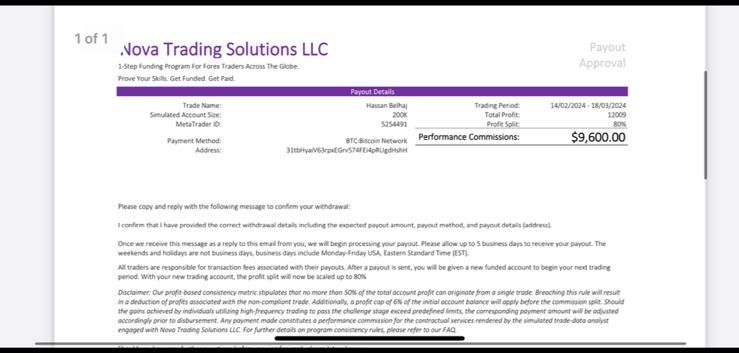 Payout approval — $9,600 commission
