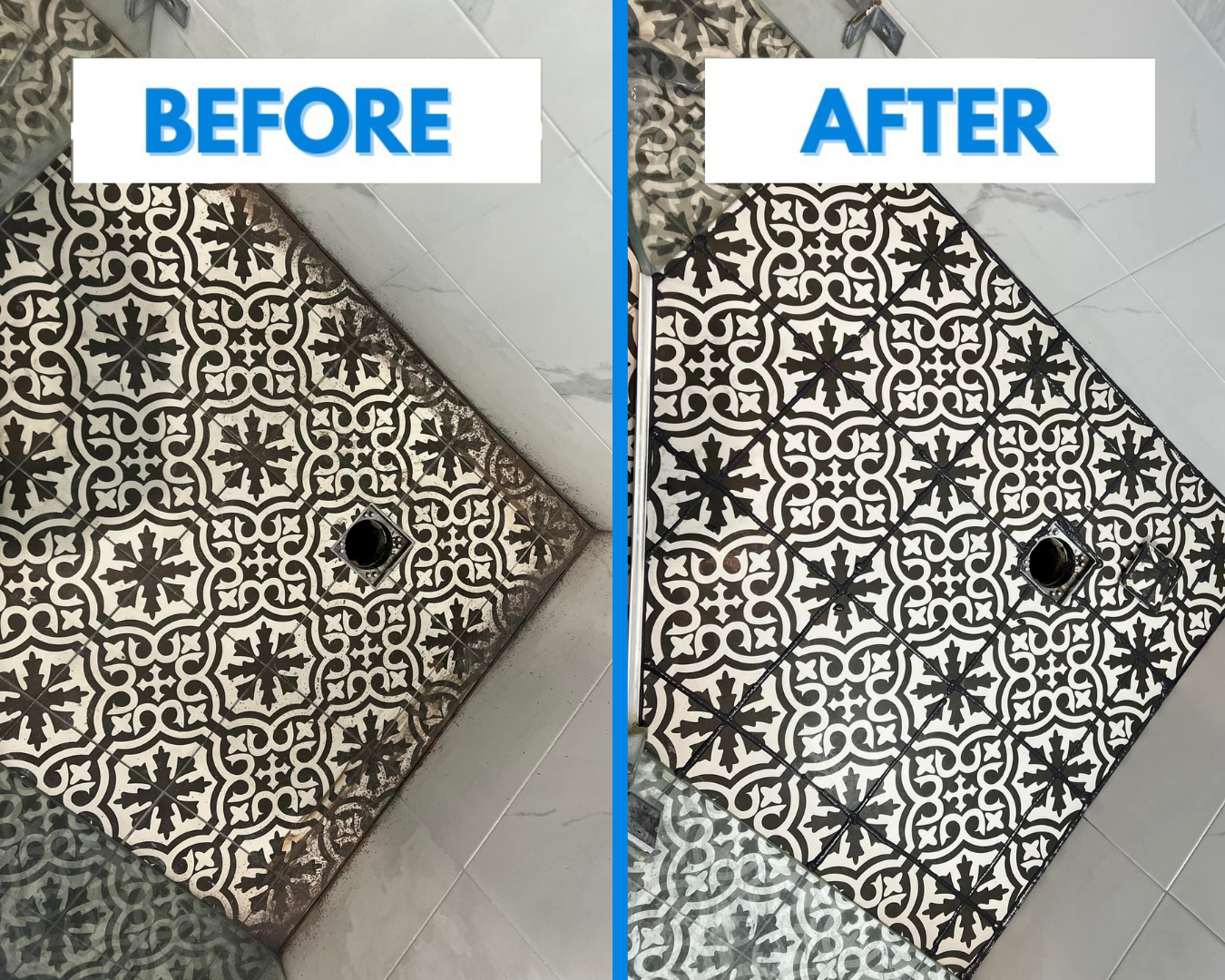 Shower repair result - clean grout lines