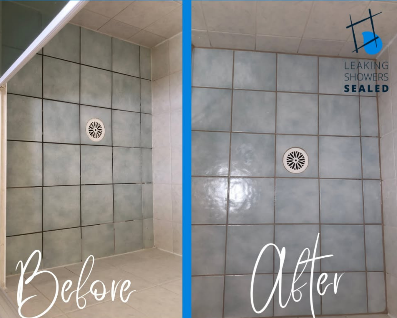 Sealed shower recess before and after