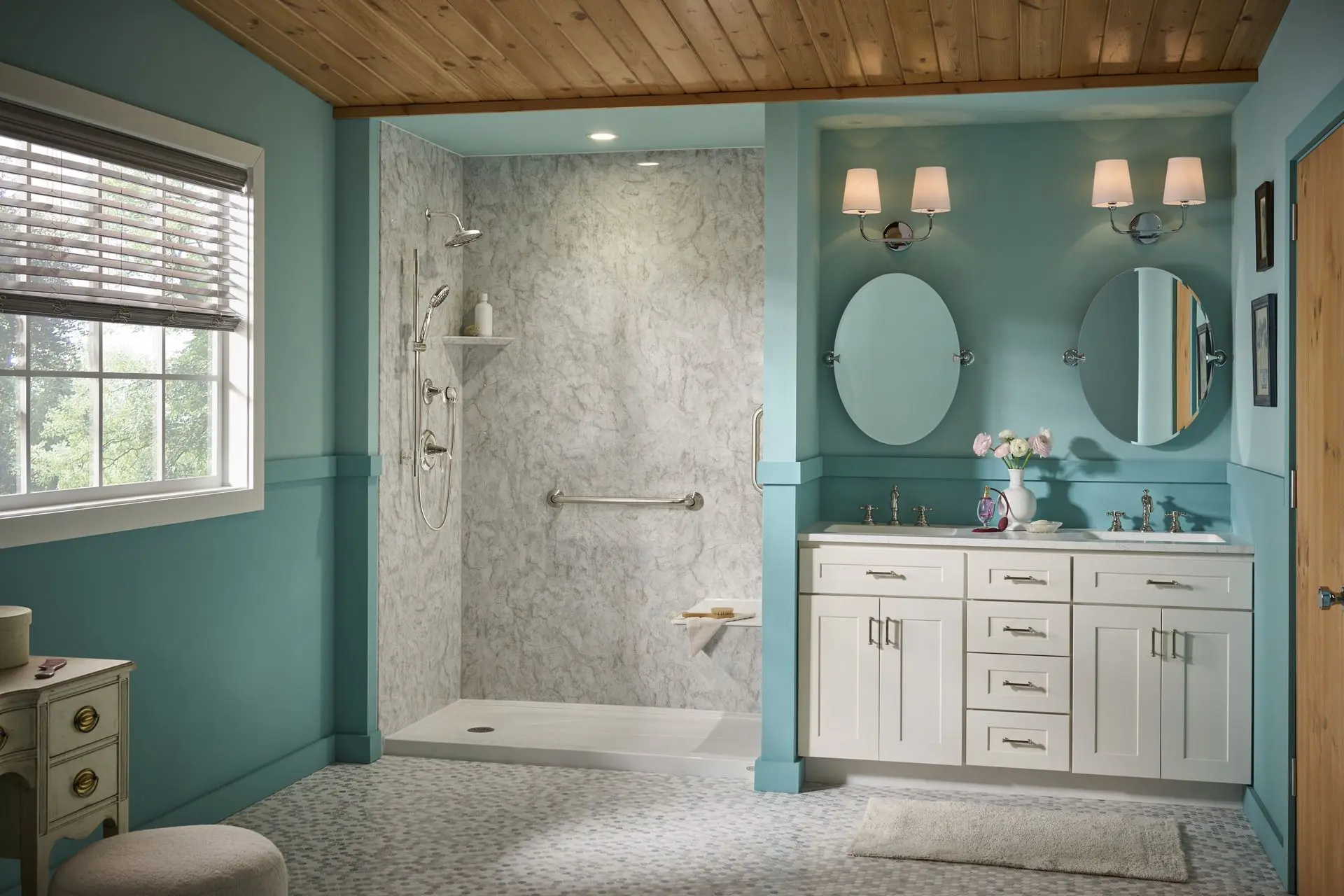 Traditional bathroom with considered interior colour