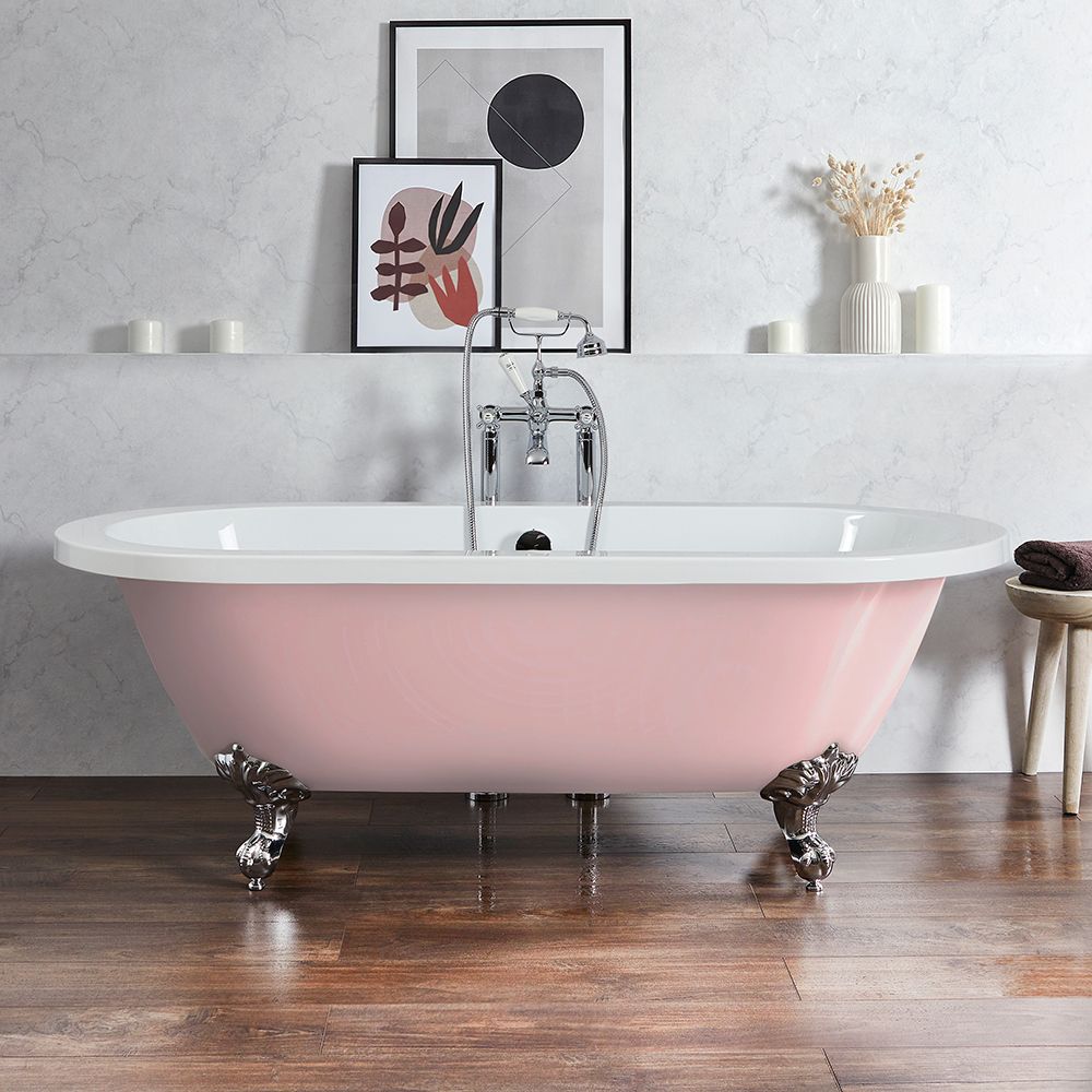Pink roll top traditional bath