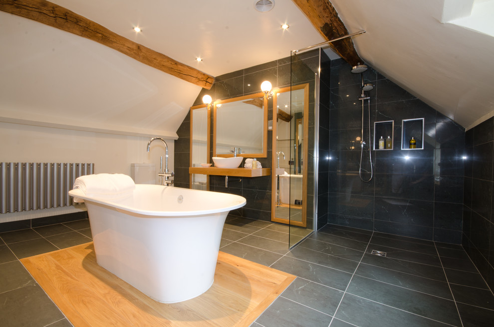 Modern traditional bathroom combining classic and contemporary detailing