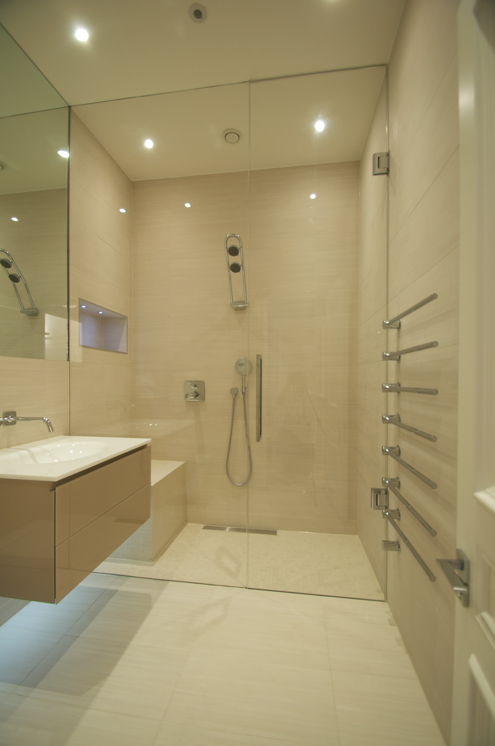 Small bathroom storage and fitting detail