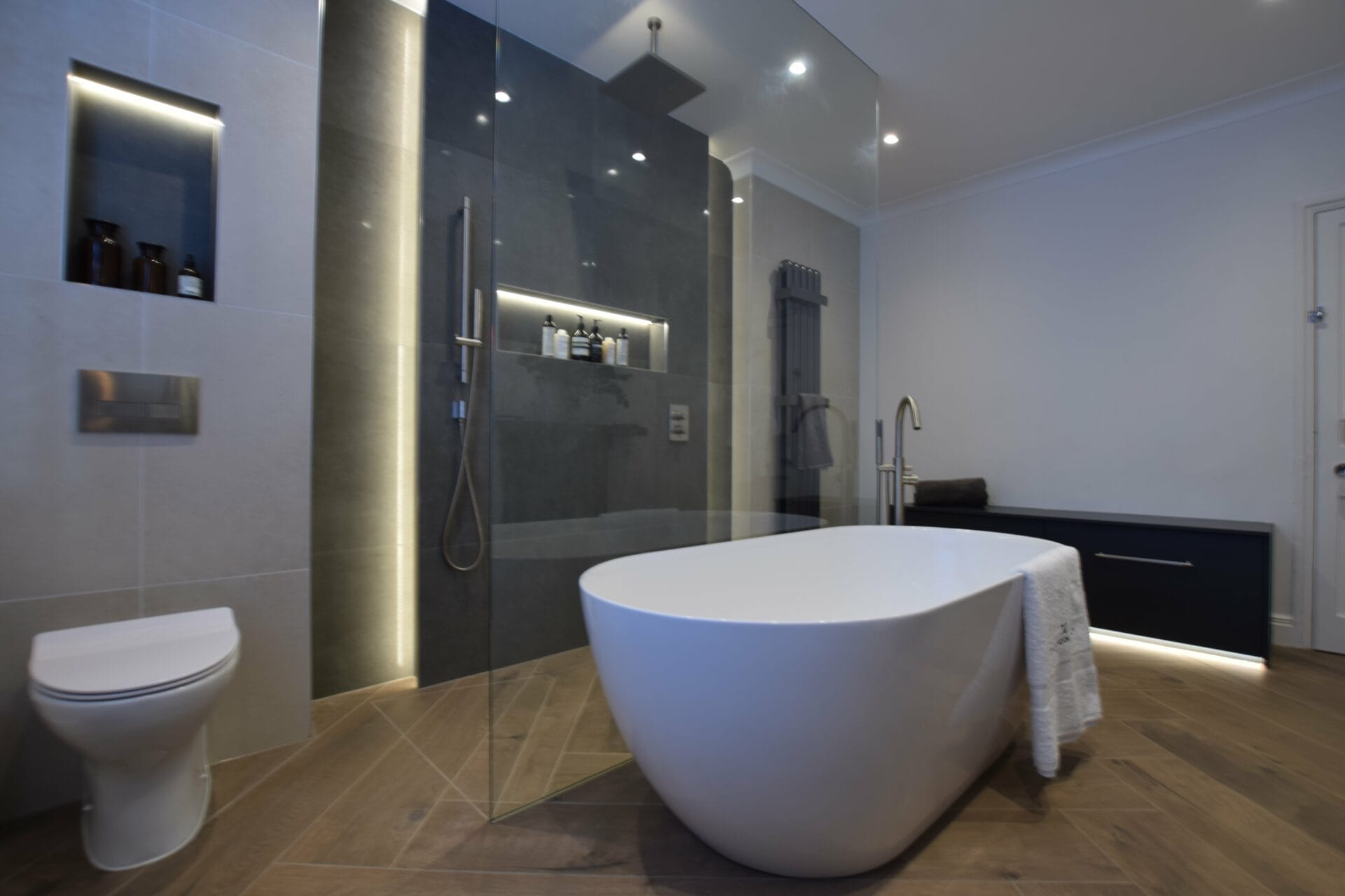 Contemporary wet room and walk in shower in Bathford