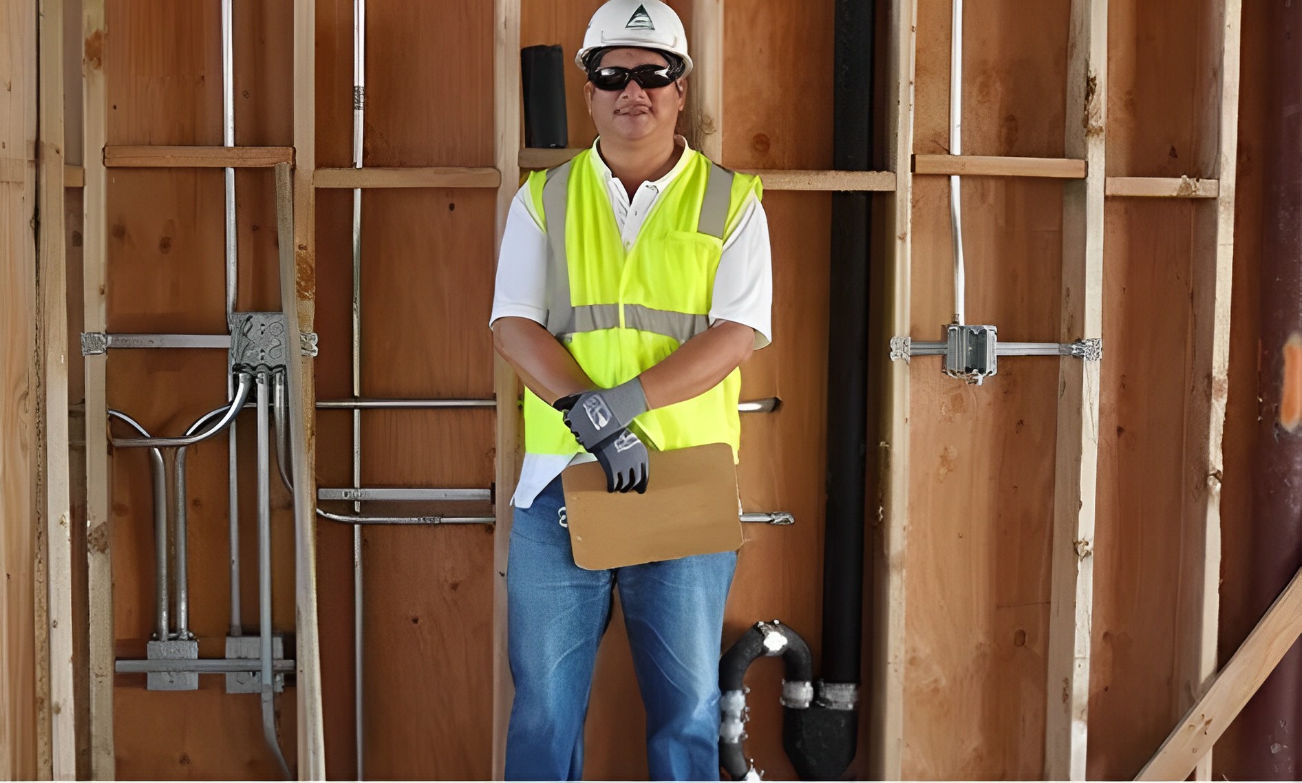 Lance Luke in hard hat on a construction job site