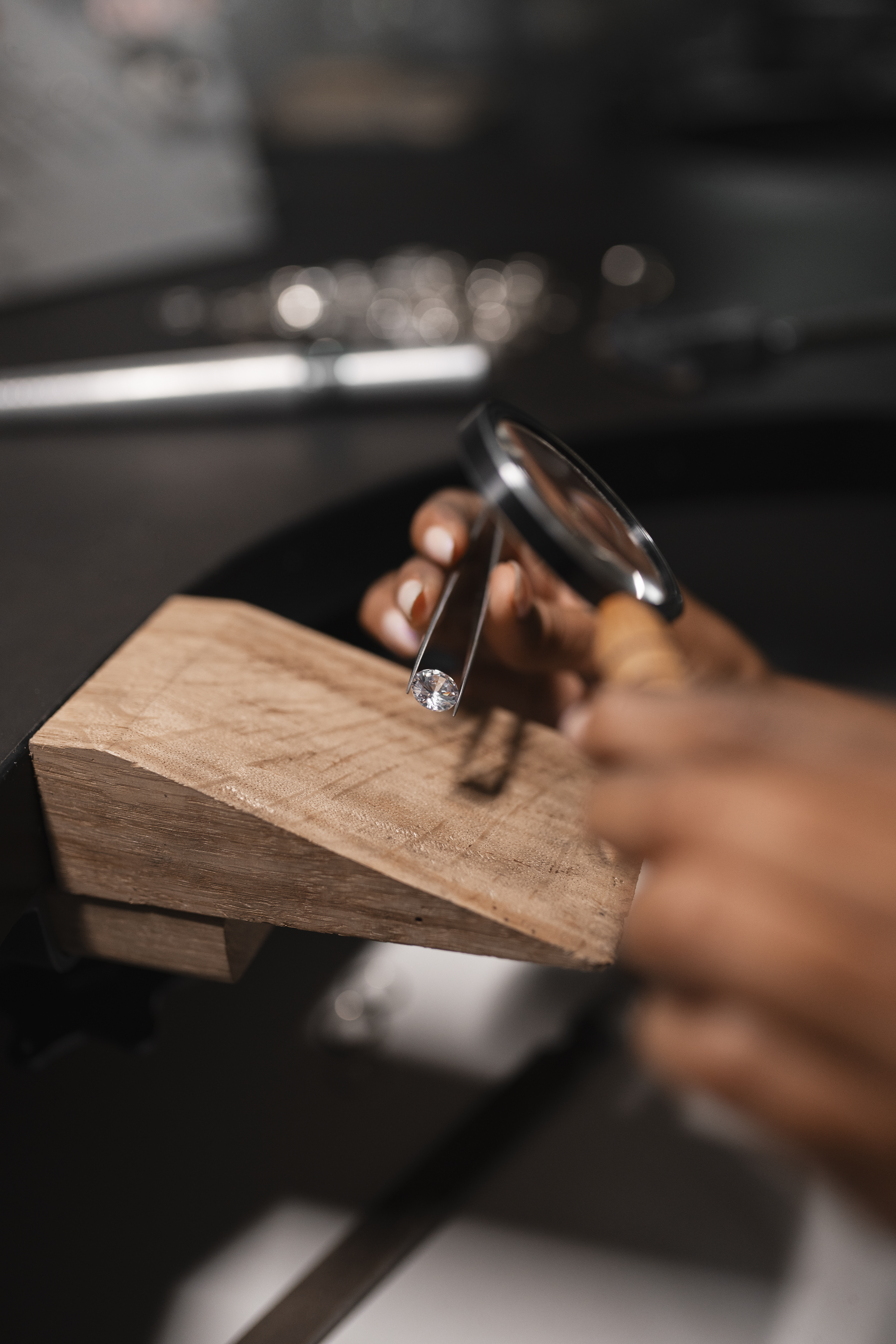 Jeweler examining a diamond