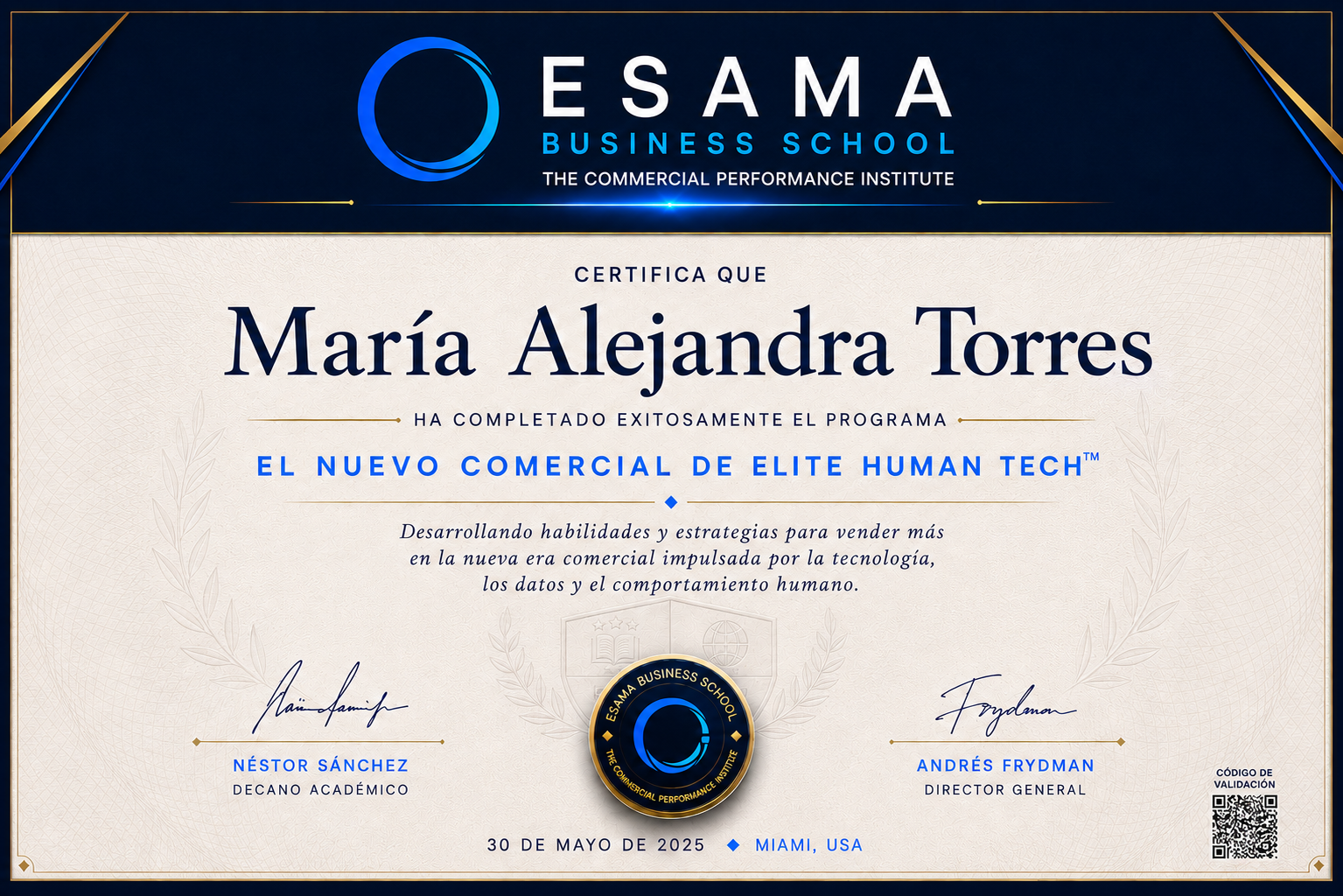 Certificado internacional ESAMA Business School