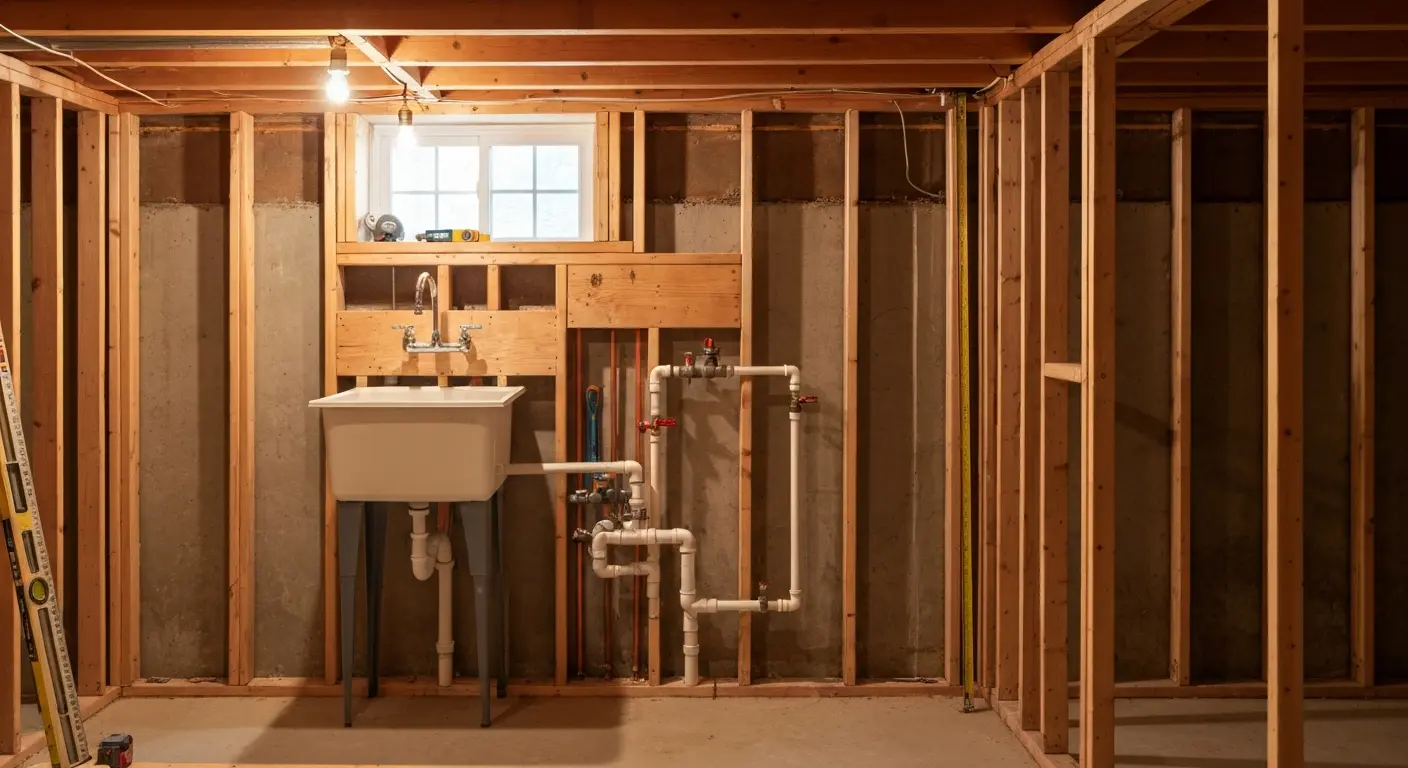 Basement laundry plumbing