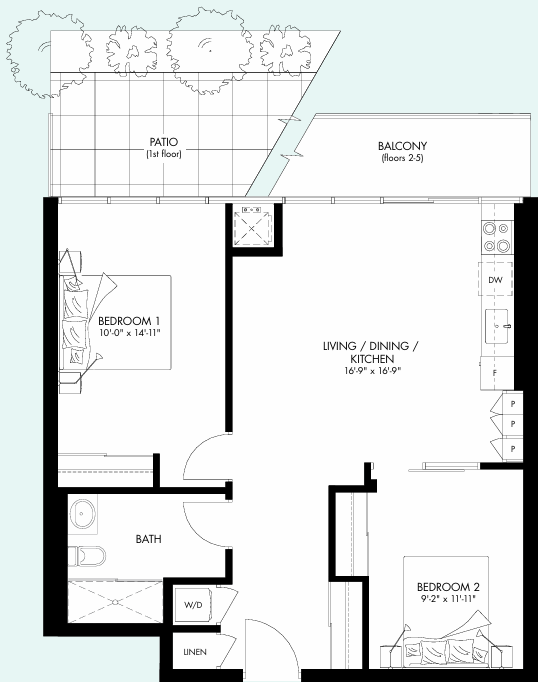 Upper Vista Welland Two-Bedroom Trails floor plan