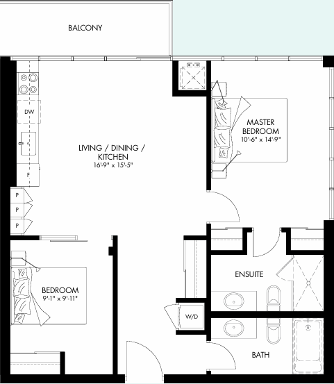 Upper Vista Welland Two-Bedroom Oakes floor plan