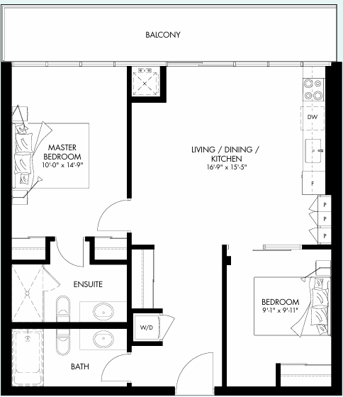 Upper Vista Welland Two-Bedroom Rose Garden floor plan