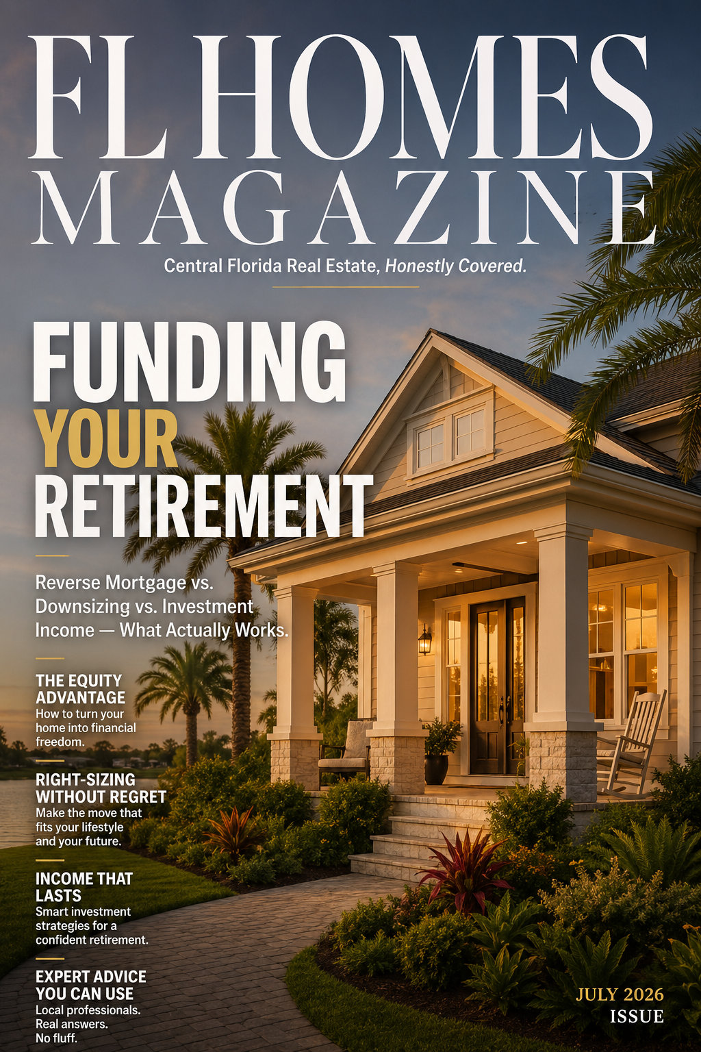 FL Homes Magazine July 2026 — Funding Your Retirement: Reverse Mortgage vs. Downsizing vs. Investment Income