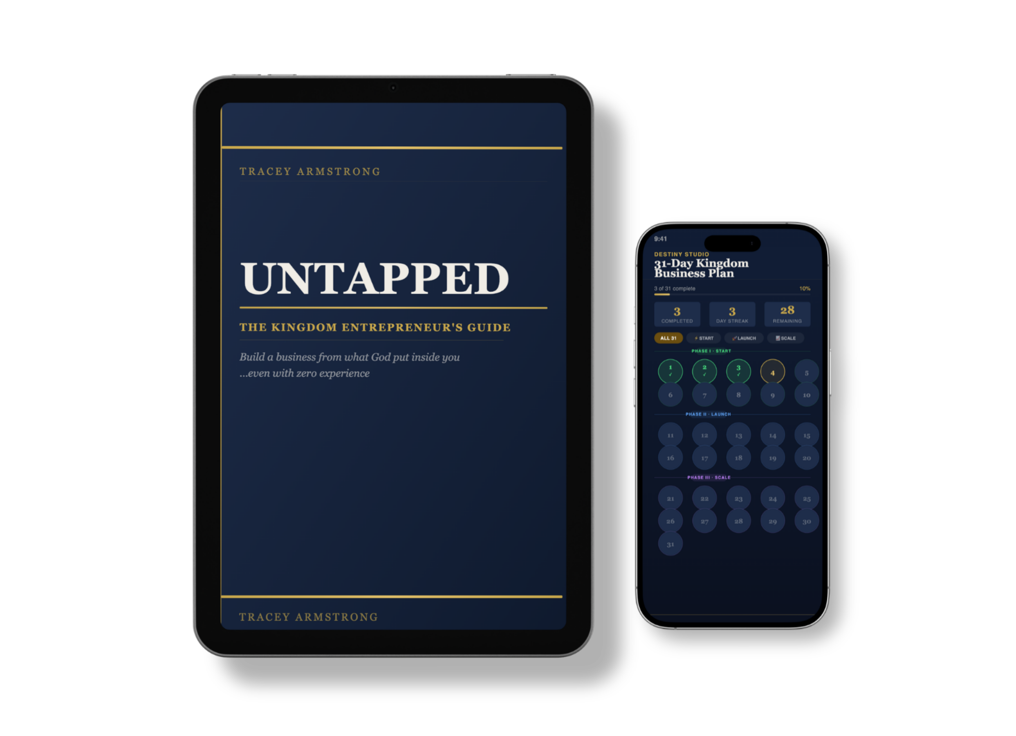 Untapped book and 31-Day Kingdom Business Plan app mockup