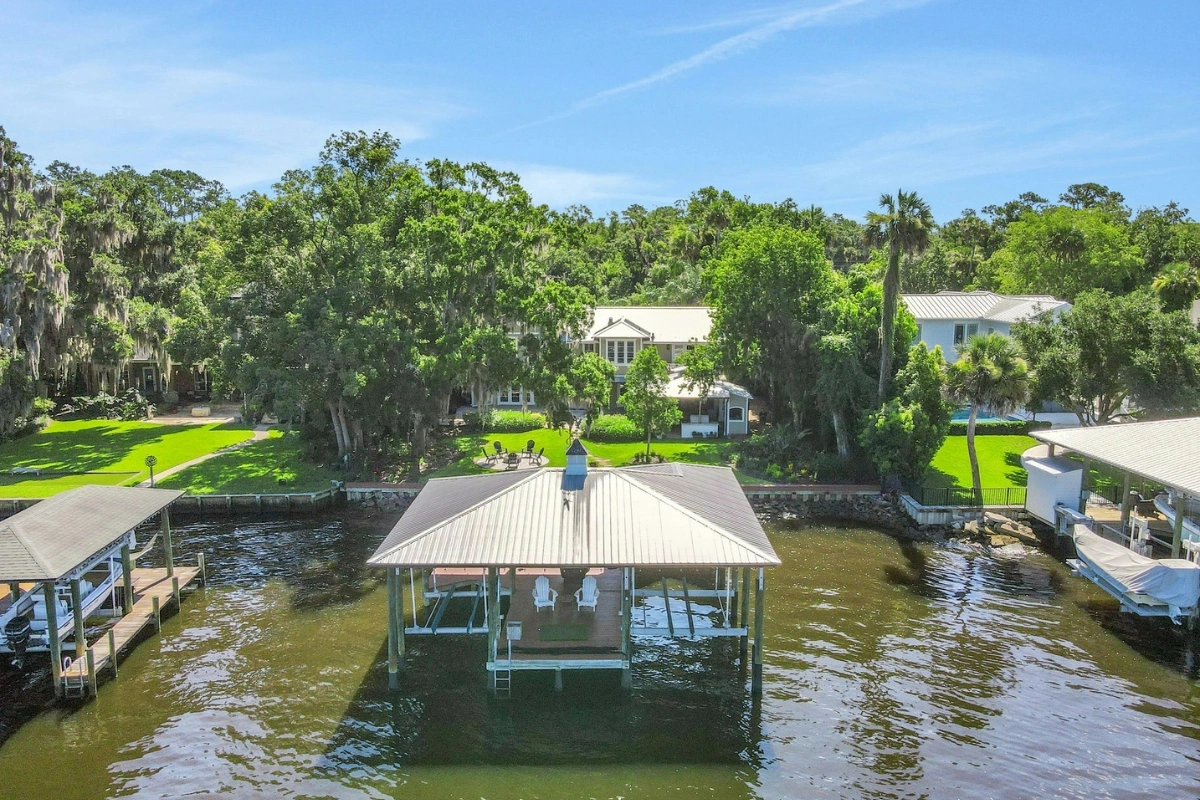 Intracoastal waterway home aerial view from the water Intracoastal waterway home aerial view from the water
