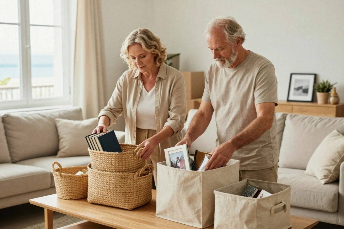 Seniors dowsizing and sorting out living room items