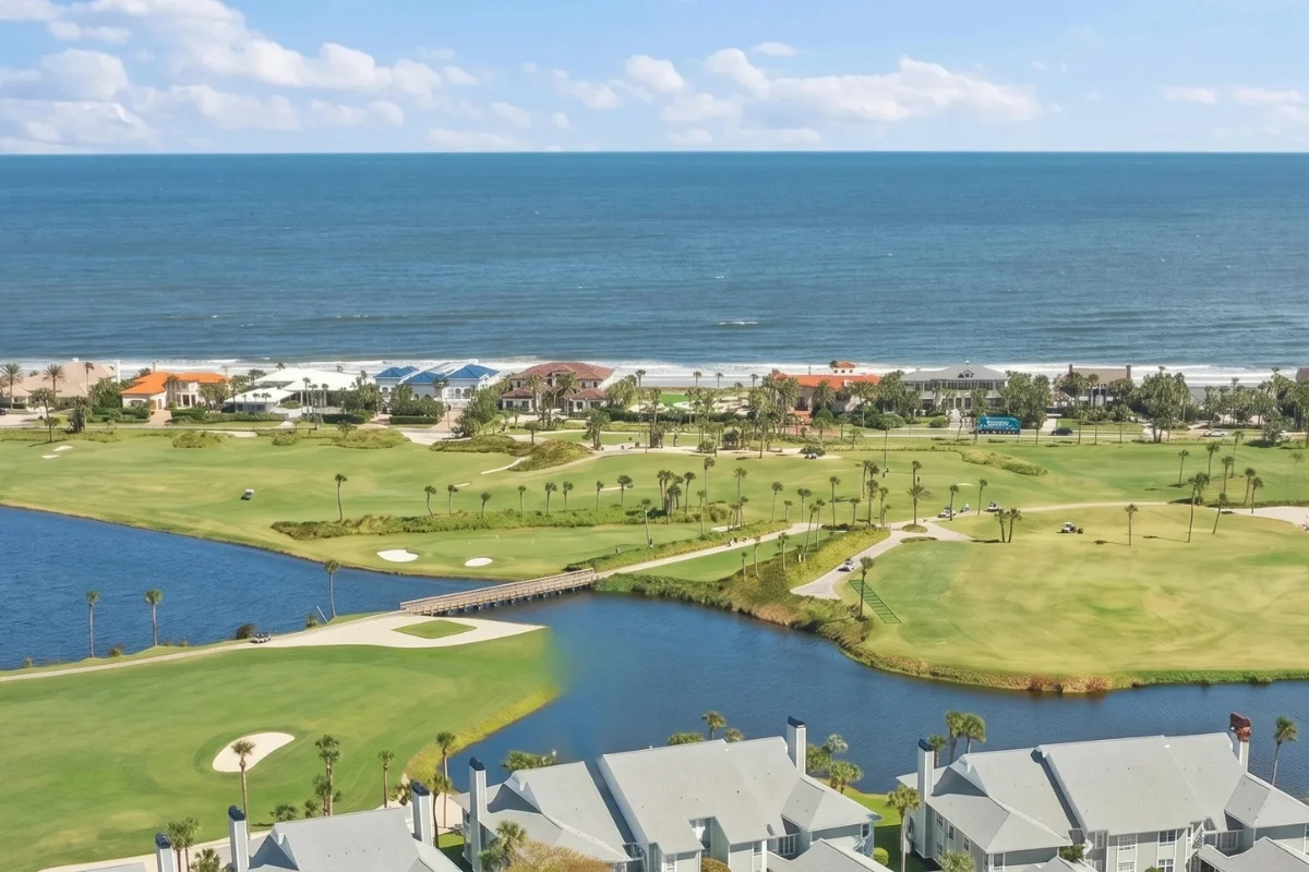 Ponte Vedra Beach aerial of Old Ponte Vedra, the golf course and the oceanfront