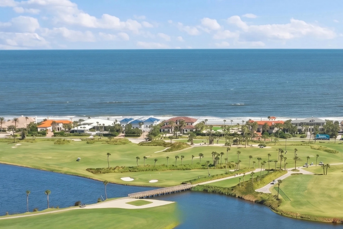 Aerial view of Old Ponte Vedra, Ponte Vedra golf course and the ocean