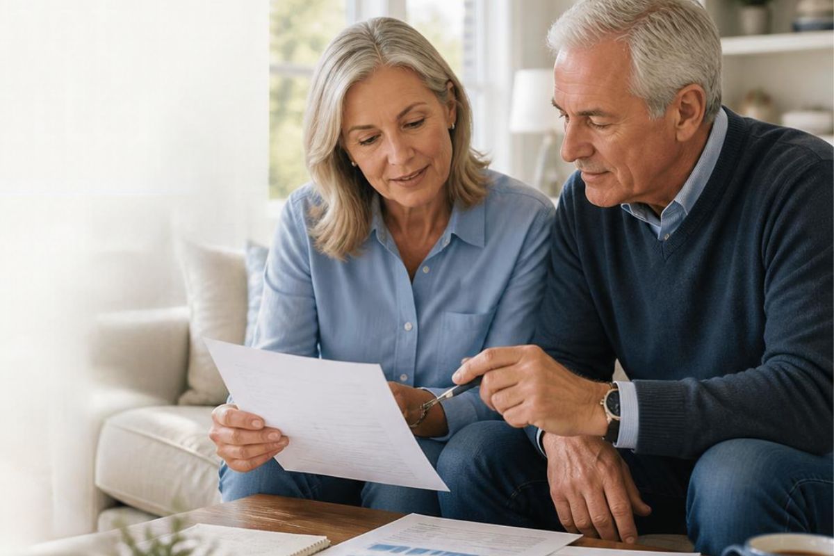 Retired couple looking over finances